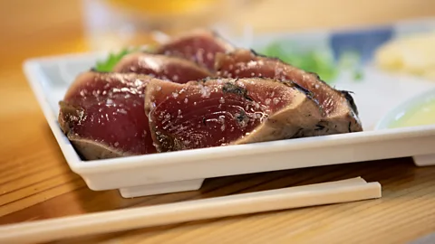 Jamie Lafferty Chefs cut the tuna into thick slices and serve it alongside spring onions, ginger and garlic and seasoned with salt or soy sauce (credit: Jamie Lafferty)