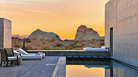 David de Vleeschauwer The swimming pool reflects the sunset at the Utah hotel (Credit: David de Vleeschauwer)