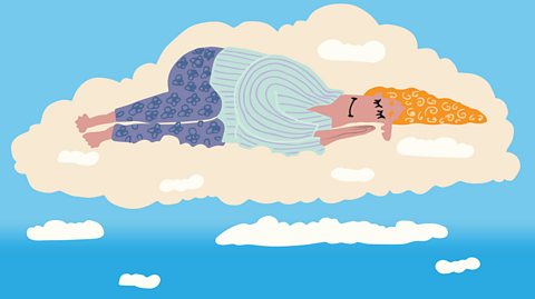 Illustration of a lady sleeping on a cloud