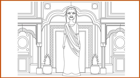 Outline drawing of the wealthy washerwoman (pdf)