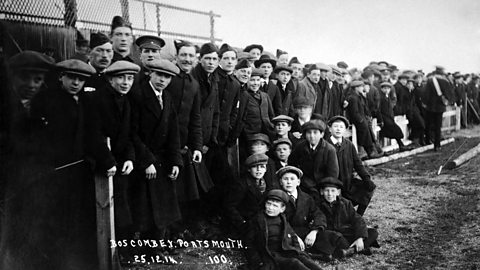 Football fans at Bournemouth & Boscombe v Portsmouth FC on 25 December 1914