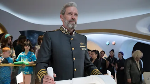 Sky One Hugh Laurie as Captain Ryan Clark in Armando Iannucci's space tourism comedy Avenue 5 (Credit: Sky One)