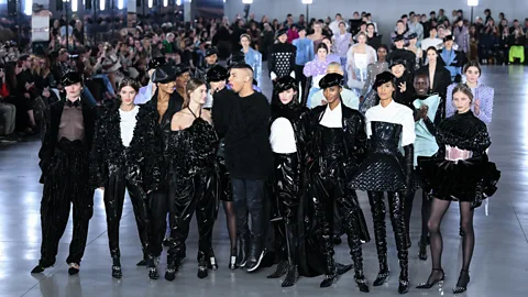 Getty Images Olivier Rousteing’s designs for the Balmain autumn/winter 2019 collection featured rubberwear (Credit: Getty Images)