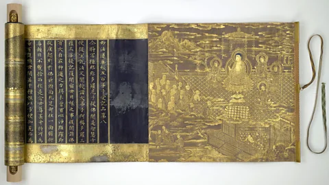 British Library Board The Lotus Sutra is seen by many as a summary of the Buddha’s teachings; this 17th-Century scroll from Japan is written in Chinese characters (Credit: British Library Board)