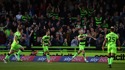 Forest Green Rovers players celebrate a goal