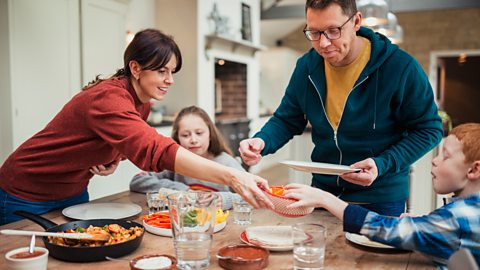 A family having dinner around a dinner table