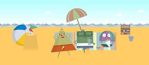 Mr Square, Mrs Circle and Mrs Triangle sunbathe on the beach.