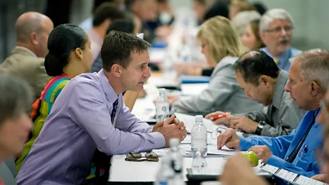 Getty Images A job fair in California. Learning Economy hopes to "unify the supply chain" and help schools and employers better manage skill development (Credit: Getty Images)