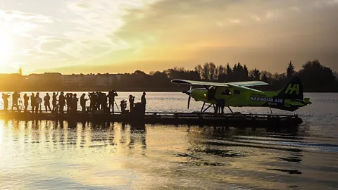 Diane Selkirk The retrofitted de Havilland DHC-2 Beaver took off from the Fraser River in the early morning light for a four minute test flight (Credit: Diane Selkirk)