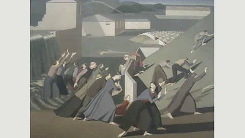 Tate/Creative Commons The Deluge (1920) by Winifred Knights depicts an apocalyptic flood in which figures flee to higher ground while Noah’s ark glides away in the distance