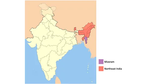 Chaipau/CC BY-SA Creative Commons Map of India, highlighting the state of Mizoram in its Northeast region