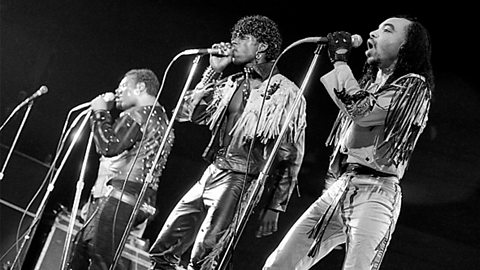 Grandmaster Flash and the Furious Five performing.