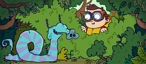 Fred peers through the bushes and meets his second monster.