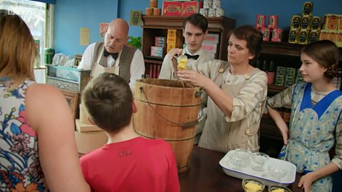 Jo serves up the homemade custard ice cream being served in the shop