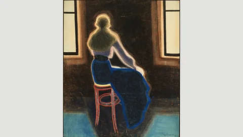 The Hearn Family Trust Young Woman on a Stool (1909) is surrounded by a glowing aura as if fizzing with energy
