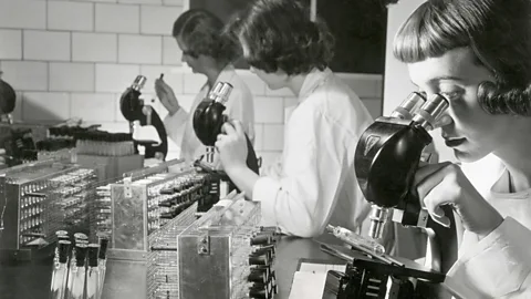 Getty Images The polio vaccine, shown here studied by scientists in the 1950s, eliminated, in most of the world, a disease in that used to kill or disable millions (Credit: Getty Images)