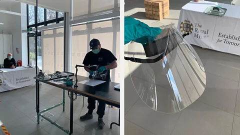 Royal Mint Engineers at the Royal Mint took just 48 hours to design a plastic visor to be produced for UK health workers (Credit: Royal Mint)