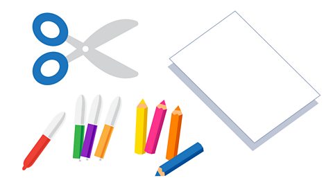 A4 card, safety scissors and coloured pens or pencils.