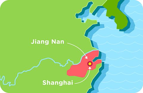 A map of China highlighting the Jiang Nan region.