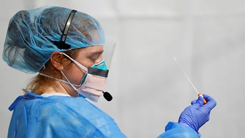 Getty Images The nasal swab is a long, skinny stick that extends to the ear (Credit: Getty Images)