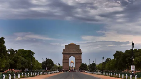 Getty Images Coronavirus lockdown has transformed cityscapes with a rarely seen blue backdrop, including that shown here in Delhi (Credit: Getty Images)
