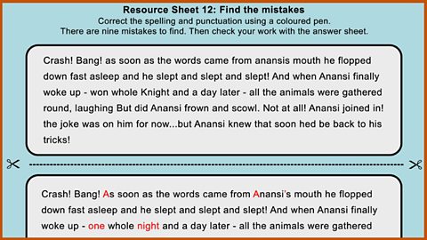 Resource Sheet 12: Punctuation and spelling