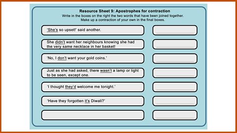 Resource Sheet 9: Apostrophes for contraction