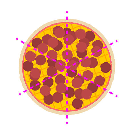 Pizza divided into sixths