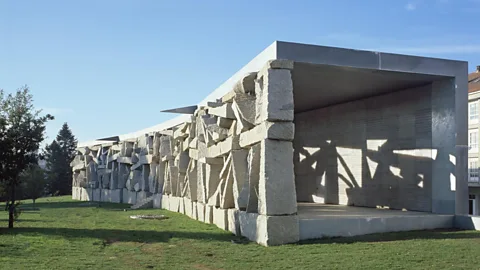 Roland Halbe Each slab of stone is unique in Ensable Studio’s office building in Santiago de Compostela, Spain (Credit: Roland Halbe)