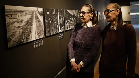 Getty Images Israeli twins Lia Huber and Judith Barnea survived Mengele’s experiments at Auschwitz (Credit: Getty Images)