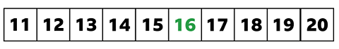 A number line from 11 to 20 where the number 16 is highlighted.