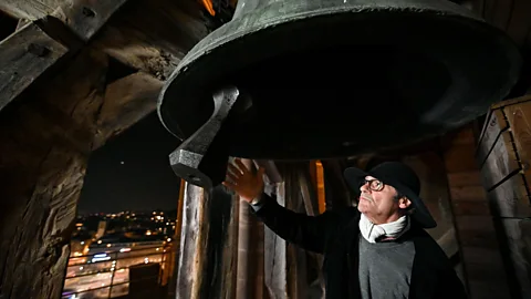 Fabrice Coffrini/Getty Images Clémence tolls for the first time in centuries to send a positive message to those living under lockdown in Lausanne (Credit: Fabrice Coffrini/Getty Images)