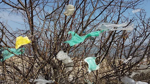 Getty Images Rubbish in Odessa Oblast, Ukraine in April. Litter like face masks, rubber gloves and hand sanitiser containers are common in the Covid-19 era (Credit: Getty Images)