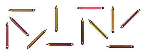 Various pencils arranged in different orientations. 