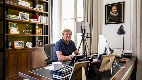 Getty Images Dutch King Willem-Alexander working from home in a posed photo at The Hague in April. Many Dutch have been working from home, even pre-pandemic (Credit: Getty Images)