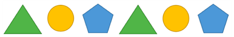 A triangle, circle, pentagon, triangle circle, pentagon.