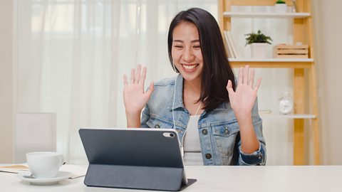 Young woman on a video call. 