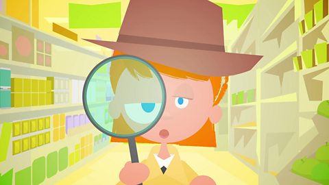 Cartoon of a child with magnifying glass.