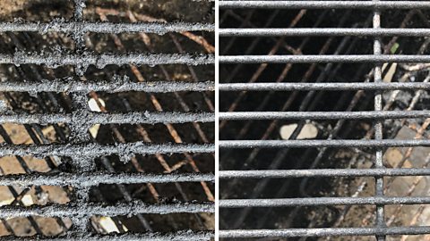 Side by side comparison of a dirty and clean barbecue