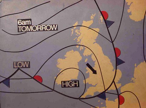 ý Weather Map 1965-75 showing high and low pressure