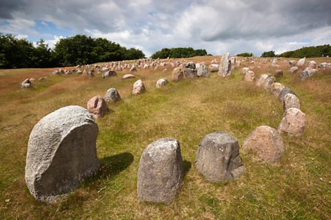 Viking burial ground in an oval outline of a Viking ship