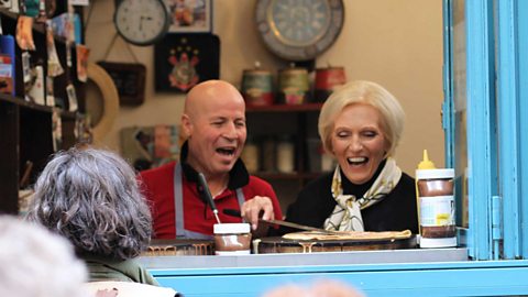 Mary Berry in Paris learning how to make crepes with a local expert 