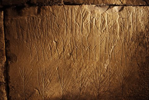 Runes inside the Maeshowe neolithic burial chamber, Stromness, Orkney