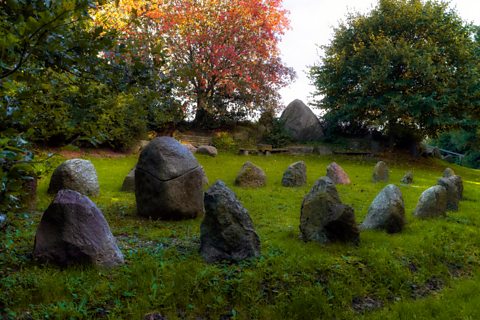 A modern recreation of a Viking Thing meeting place, Stoltebüll, Schleswig-Holstein, Germany