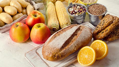 Complex carbohydrates such as potatoes, apples, bread, oranges and corn