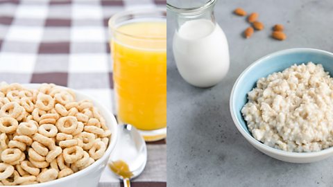 Sugary cereal and orange juice versus porridge and milk