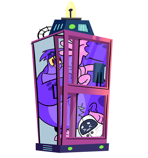 Dash and Blink squashed in their teleporter