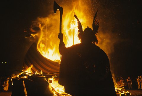 The Up Helly Aa festival burning a Viking longboat.