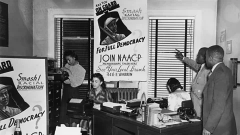 Getty Images Organisers at a NAACP office in 1945; Young was elected secretary of the Durham chapter (Credit: Getty Images)