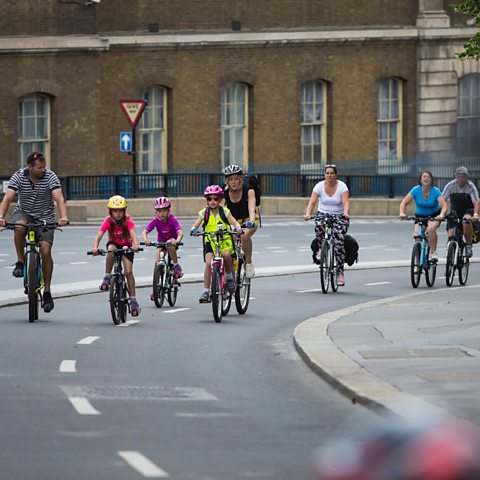 Families cycling.